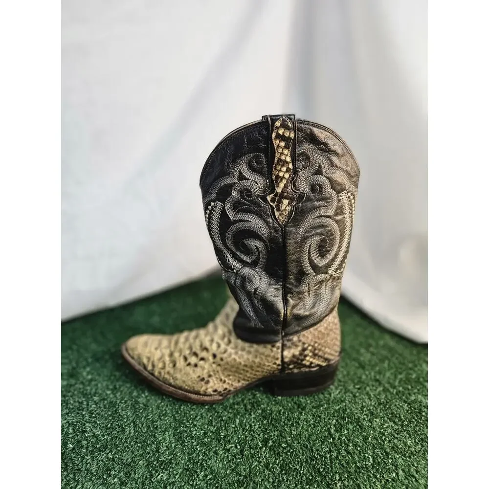 Men's El Cadaffy Snake Skin Embroidered Cowboy Western Boots Size 9.5 D Mex 27.5